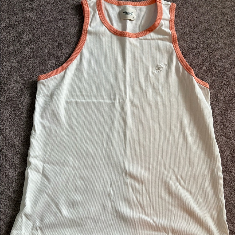 KUWALLA White Tank Top with Orange Trim